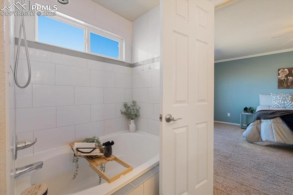13038 Devil's Thumb Place Peyton, CO 80831 - Photo 18 of 44 Tiled tub/shower in the Primary Bathroom.