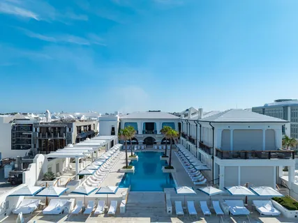 a outdoor space with lots of table and chairs