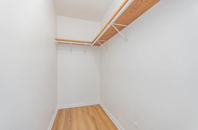 a view of walk in closet with empty racks