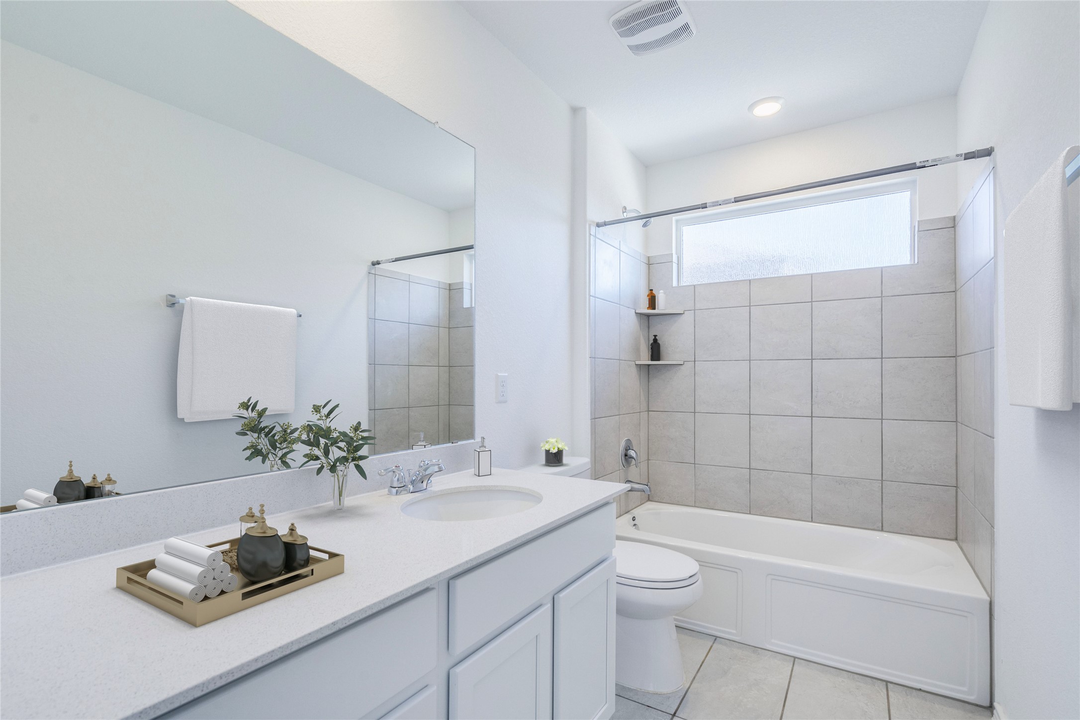 1937 Guntersville Bend Leander, TX 78641 - Photo 16 of 38 a bathroom with a granite countertop sink a toilet and shower