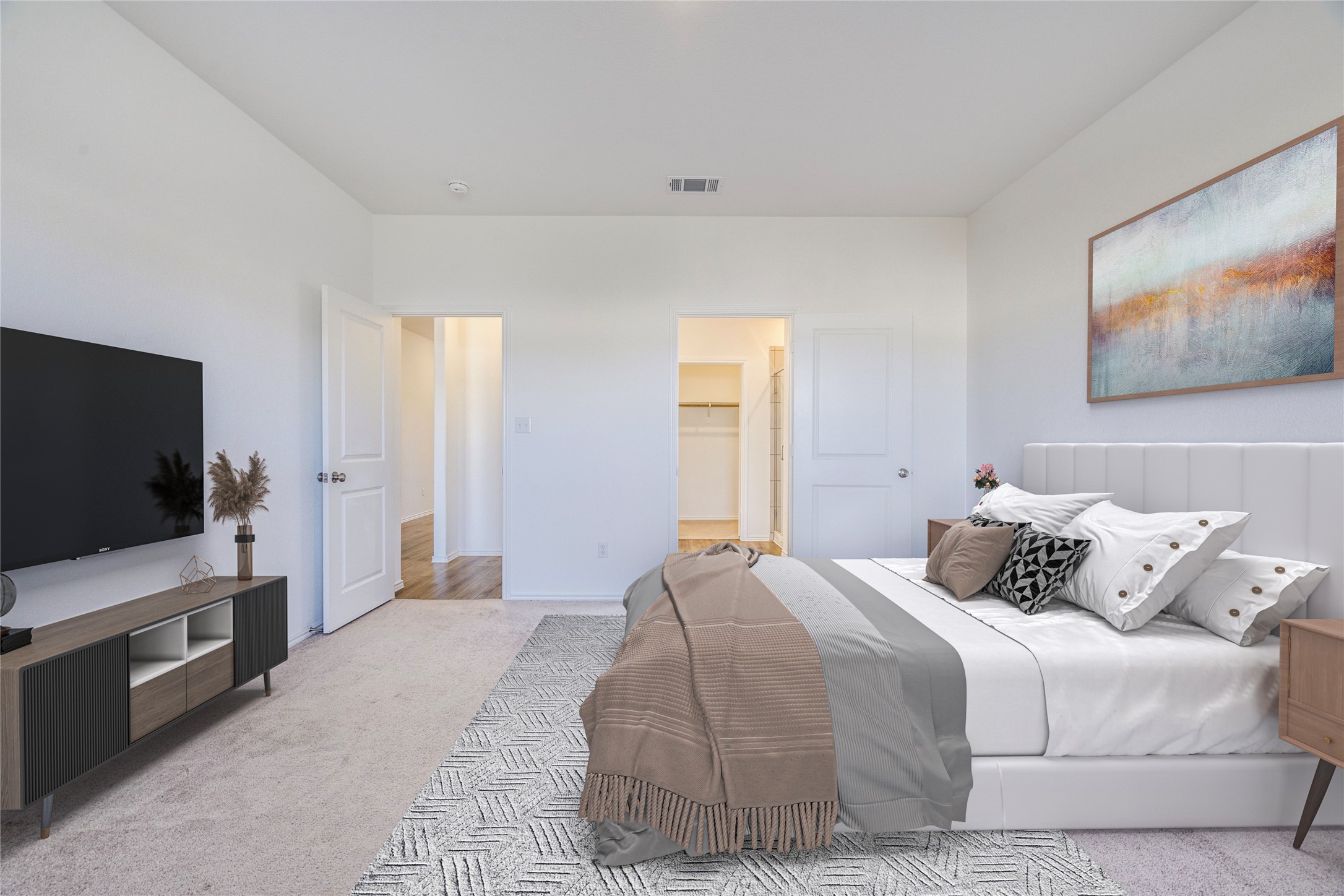 1937 Guntersville Bend Leander, TX 78641 - Photo 8 of 38 a bedroom with a bed and a flat screen tv