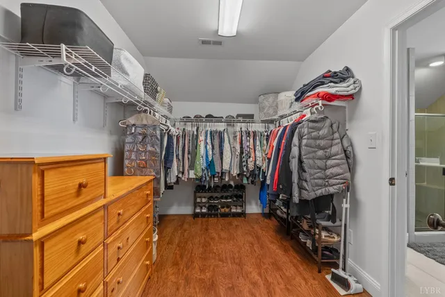a view of a garage with storage