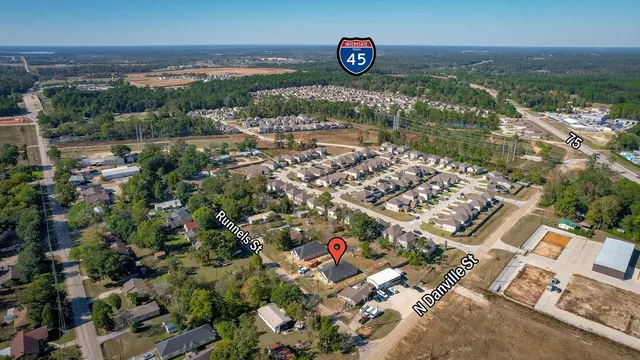 an aerial view of a house