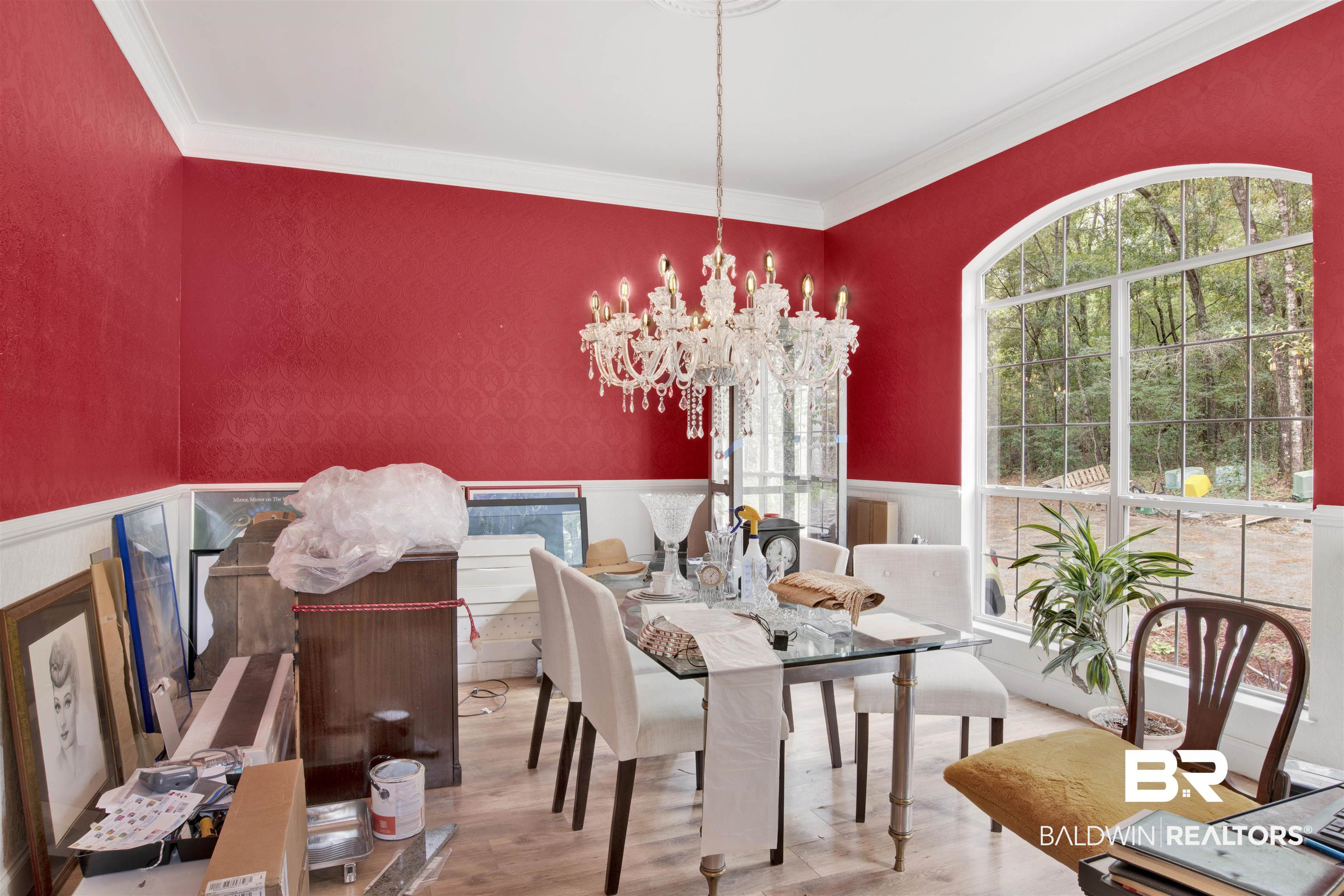 7641 Hitt Road Mobile, AL 36695 - Photo 8 of 29 Dining space with hardwood / wood-style flooring, a healthy amount of sunlight, and an inviting chandelier