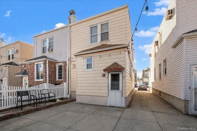 a picture of a bench in front of a door
