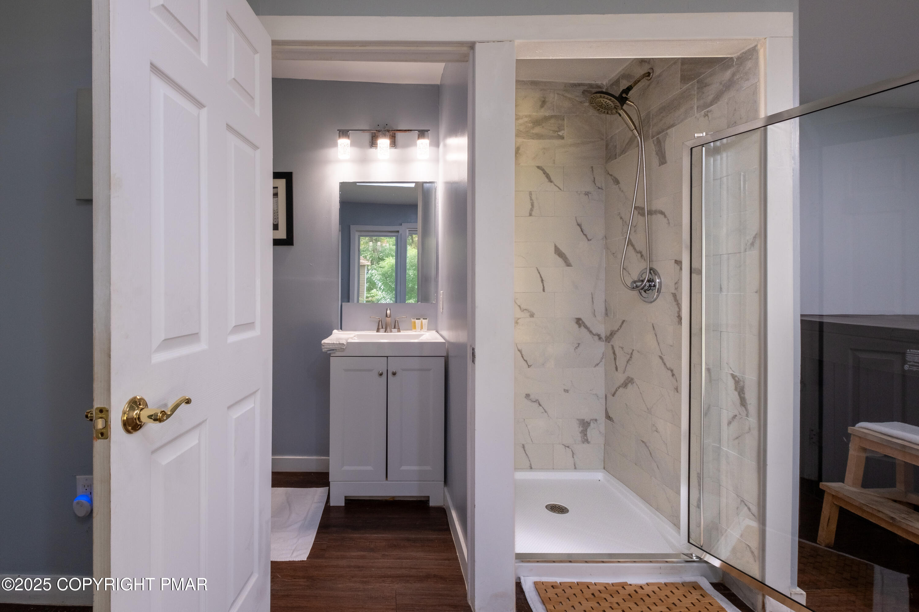 1885 Sullivan Trail Tannersville, PA 18372 - Photo 24 of 46 a bathroom with a shower and a sink
