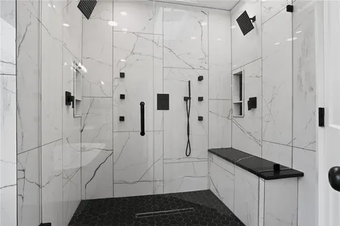 a bathroom with shower