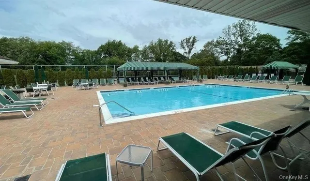 a view of a park with large trees
