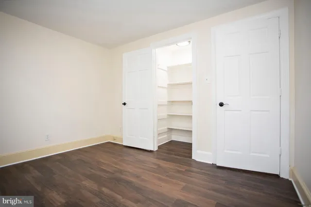 a view of walk in closet with empty racks