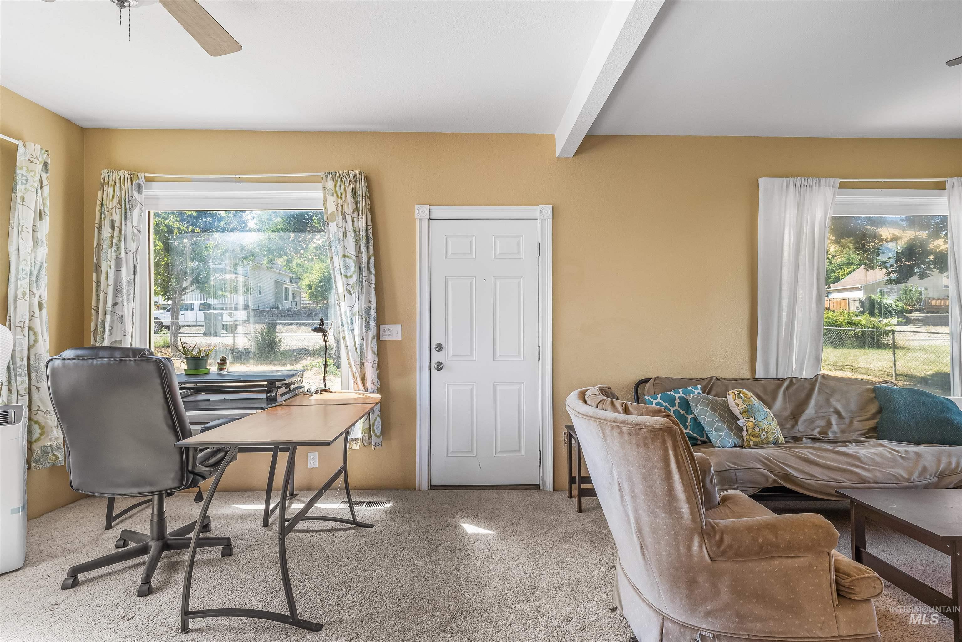 815 2nd Street Asotin, WA 99402 - Photo 4 of 50 Carpeted office space featuring ceiling fan and beamed ceiling