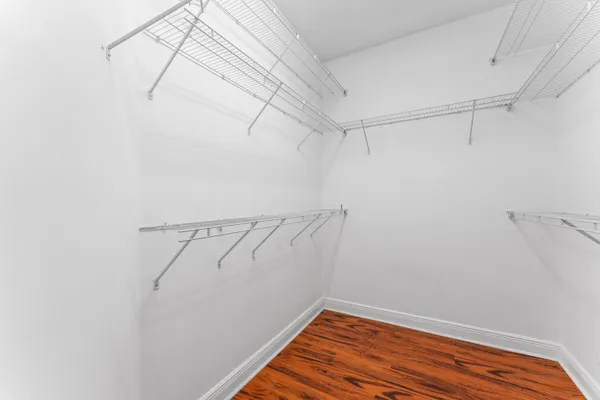 a view of a room with racks on the wall