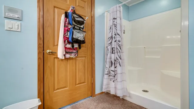 a view of a storage room with furniture