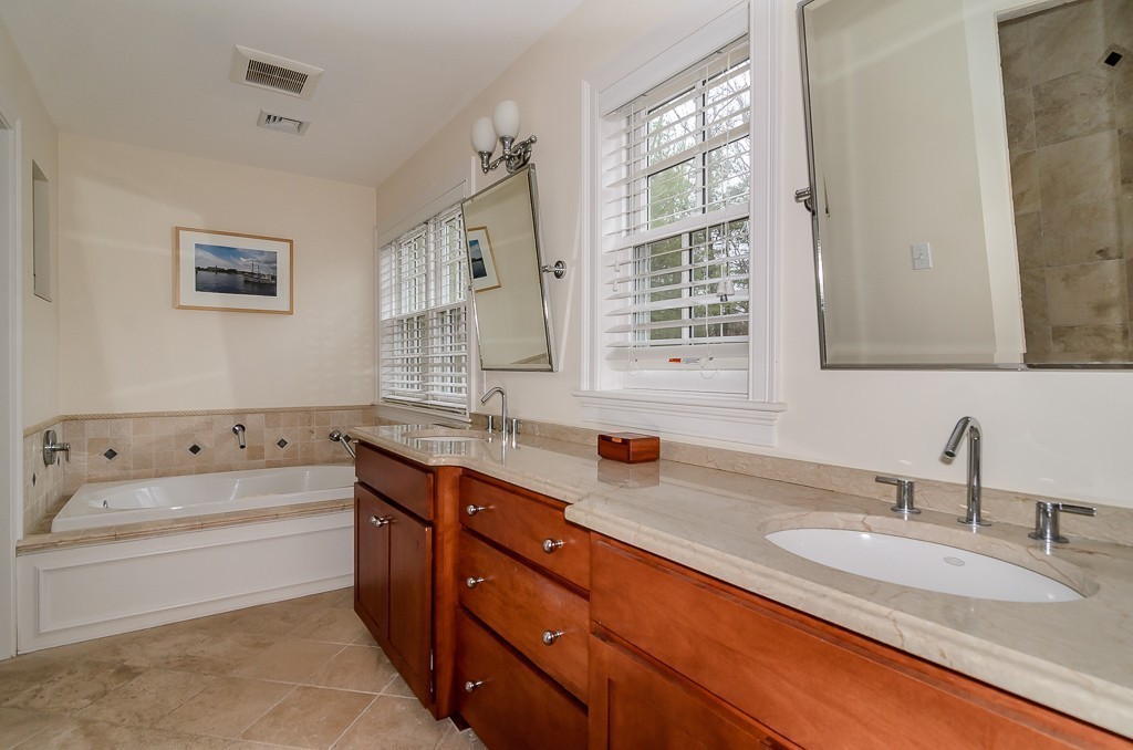 14 Massasoit Road Wellesley, MA 02481 - Photo 12 of 29 a bathroom with a granite countertop sink double vanity and bathtub