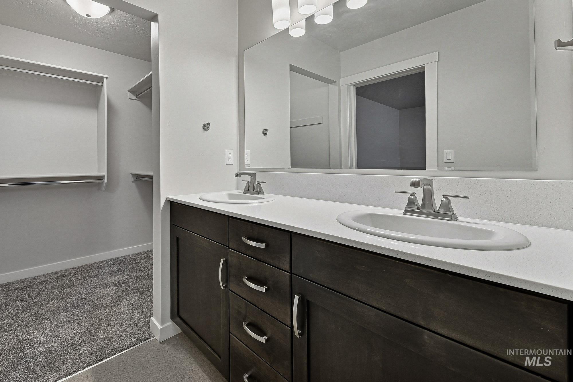 3065 North Summerbrook Avenue Meridian, ID 83646 - Photo 21 of 33 Full bathroom featuring double vanity, dark carpet, and a spacious closet