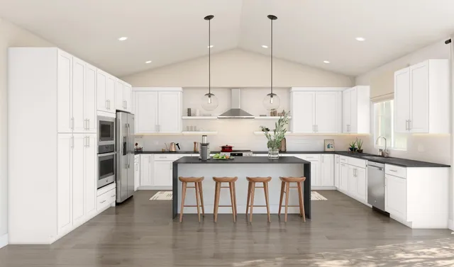 a dining room with furniture and wooden floor