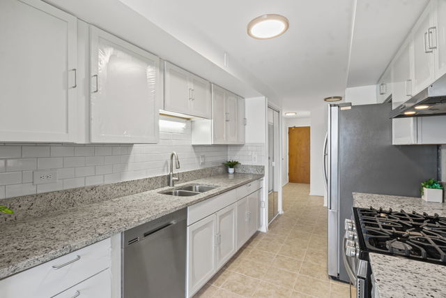 7540 North Ridge Boulevard, Unit 5D Chicago, IL 60645 - Photo 5 of 15 a kitchen that has a sink and a stove