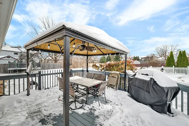 a view of a terrace with trees