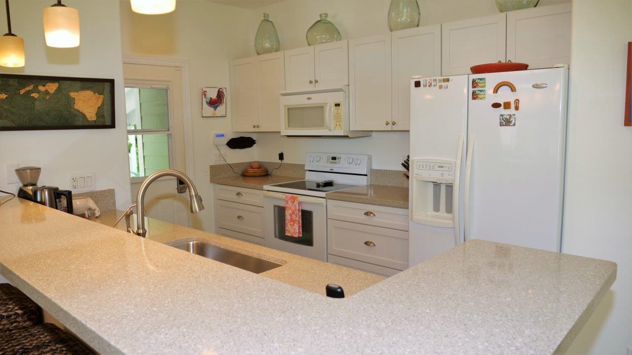 47 Hale Lio Place Haiku, HI 96708 - Photo 8 of 25 a kitchen with stainless steel appliances a refrigerator sink and white cabinets