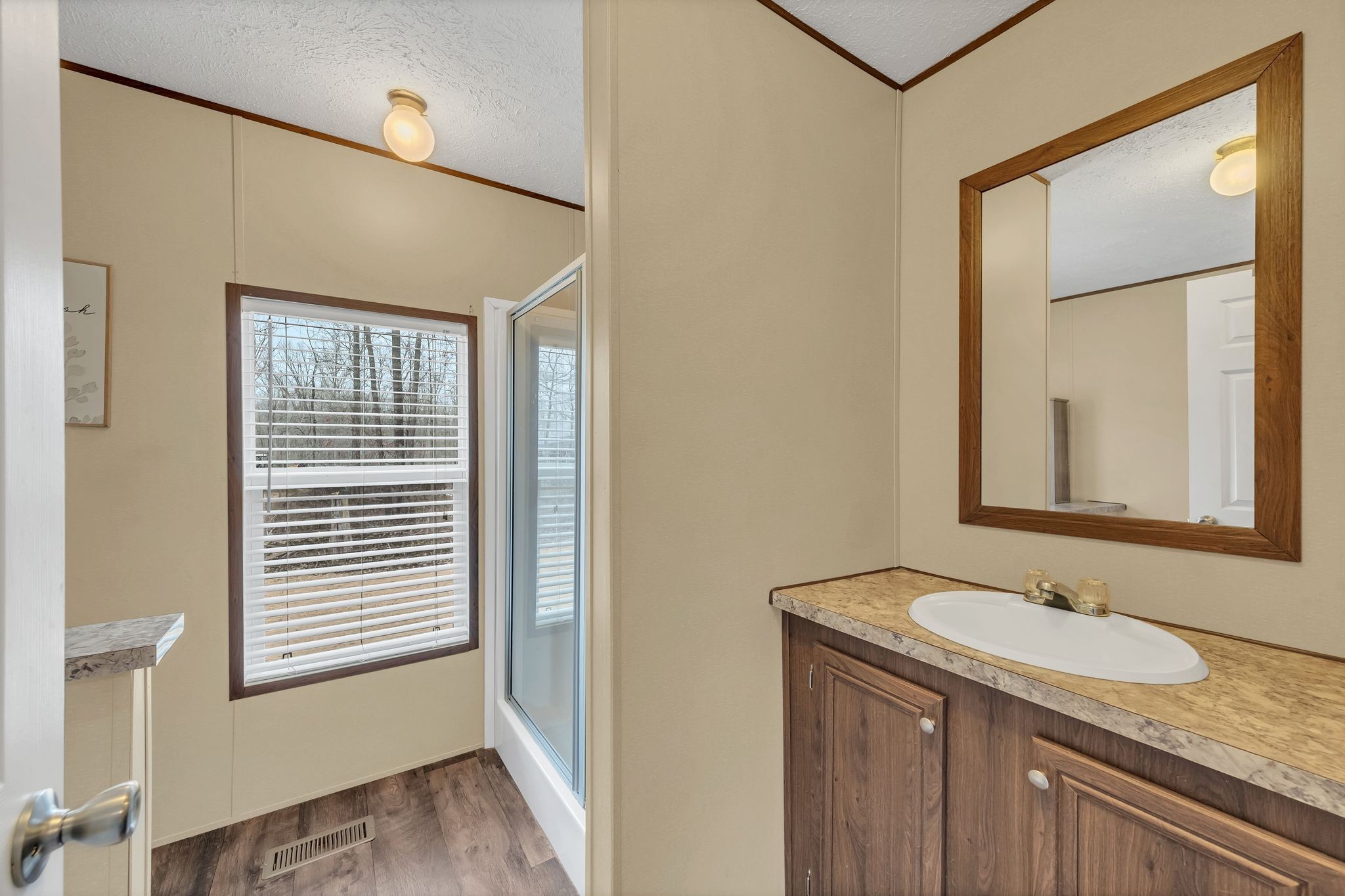 6126 Calvin Potts Road Primm Springs, TN 38476 - Photo 17 of 22 a bathroom with a granite countertop sink and a mirror