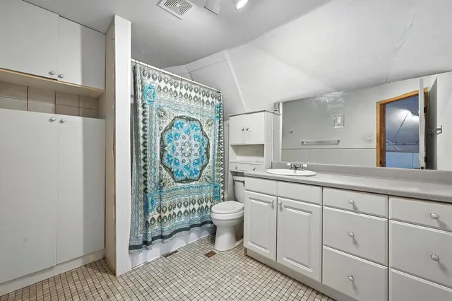 a bathroom with a sink a toilet and a shower