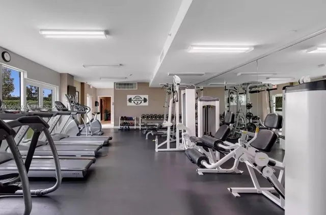 a view of a room with gym equipment