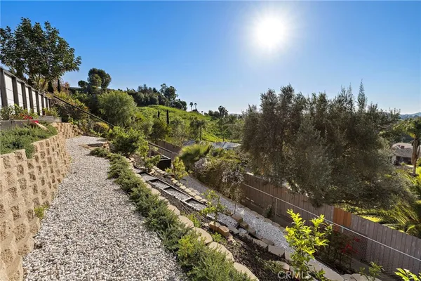 a view of a yard with mountain view