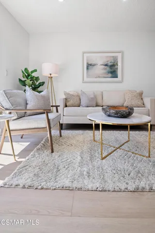 a living room with furniture and a rug