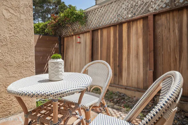 a close view of dining table and chairs