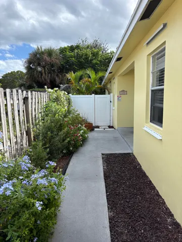 a view of a backyard with potted plants
