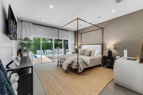 a bedroom with furniture and a flat screen tv