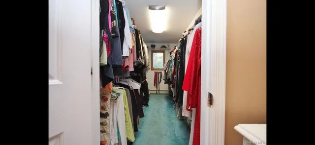 a view of walk in closet with clothes