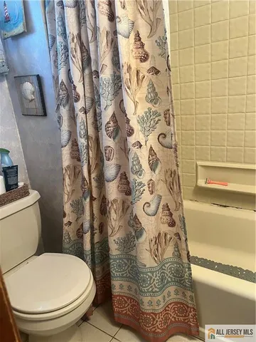 a white toilet sitting next to a shower curtain