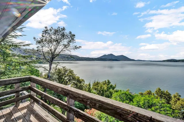 a view of lake from a balcony