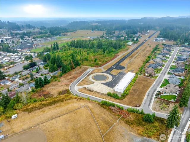 an aerial view of a residential houses with city view