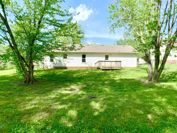a view of backyard with large trees