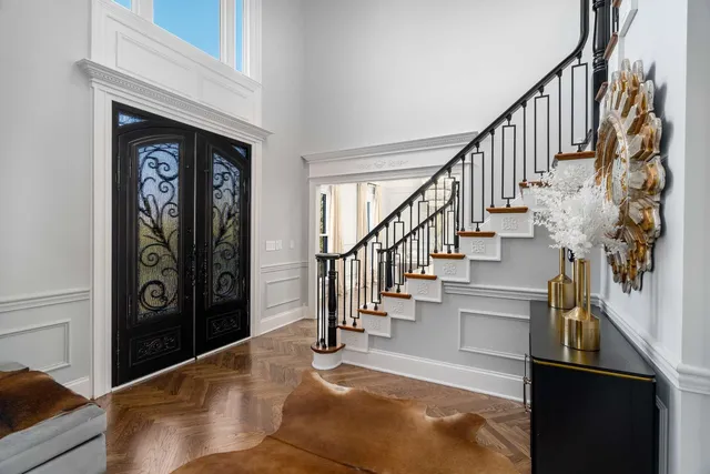 a room with a table and chairs