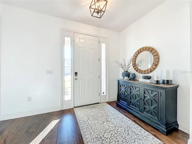 a view of an entryway with wooden floor