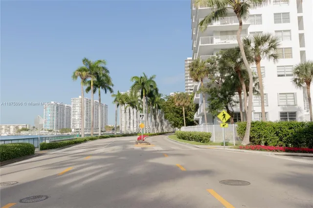 a view of street with palm trees