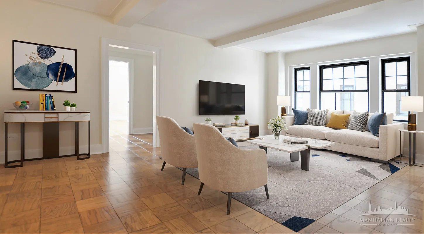 a living room with furniture and a flat screen tv