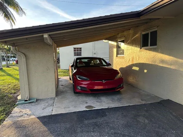 a view of a car in garage