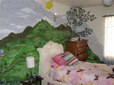 20164 Nicholas Road Prather, CA 93651 - Photo 46 of 67 Bedroom two upstairs features cutom mountain scenery mural
