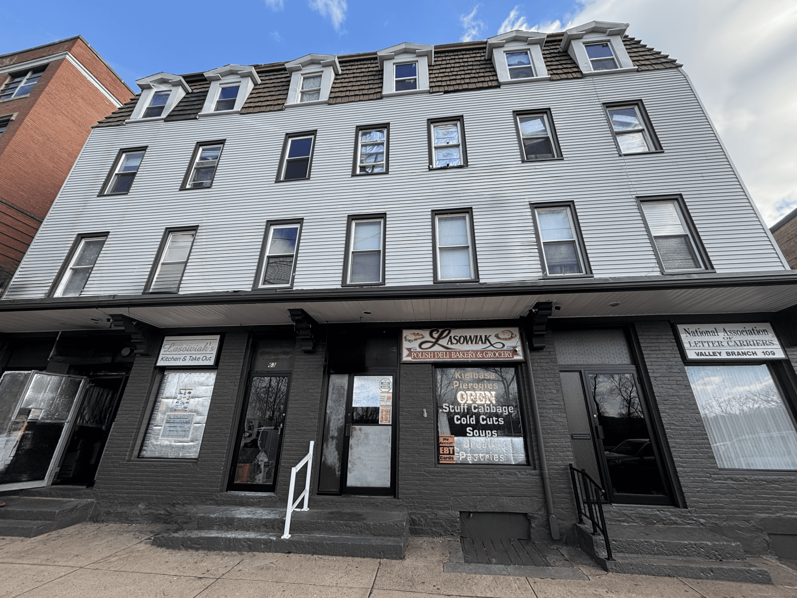 a front view of a building