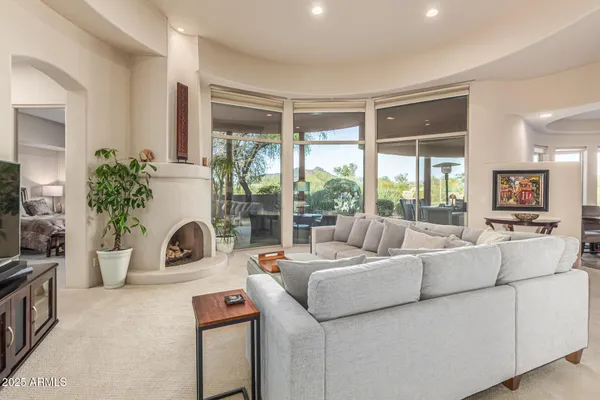 a building outdoor space with patio furniture