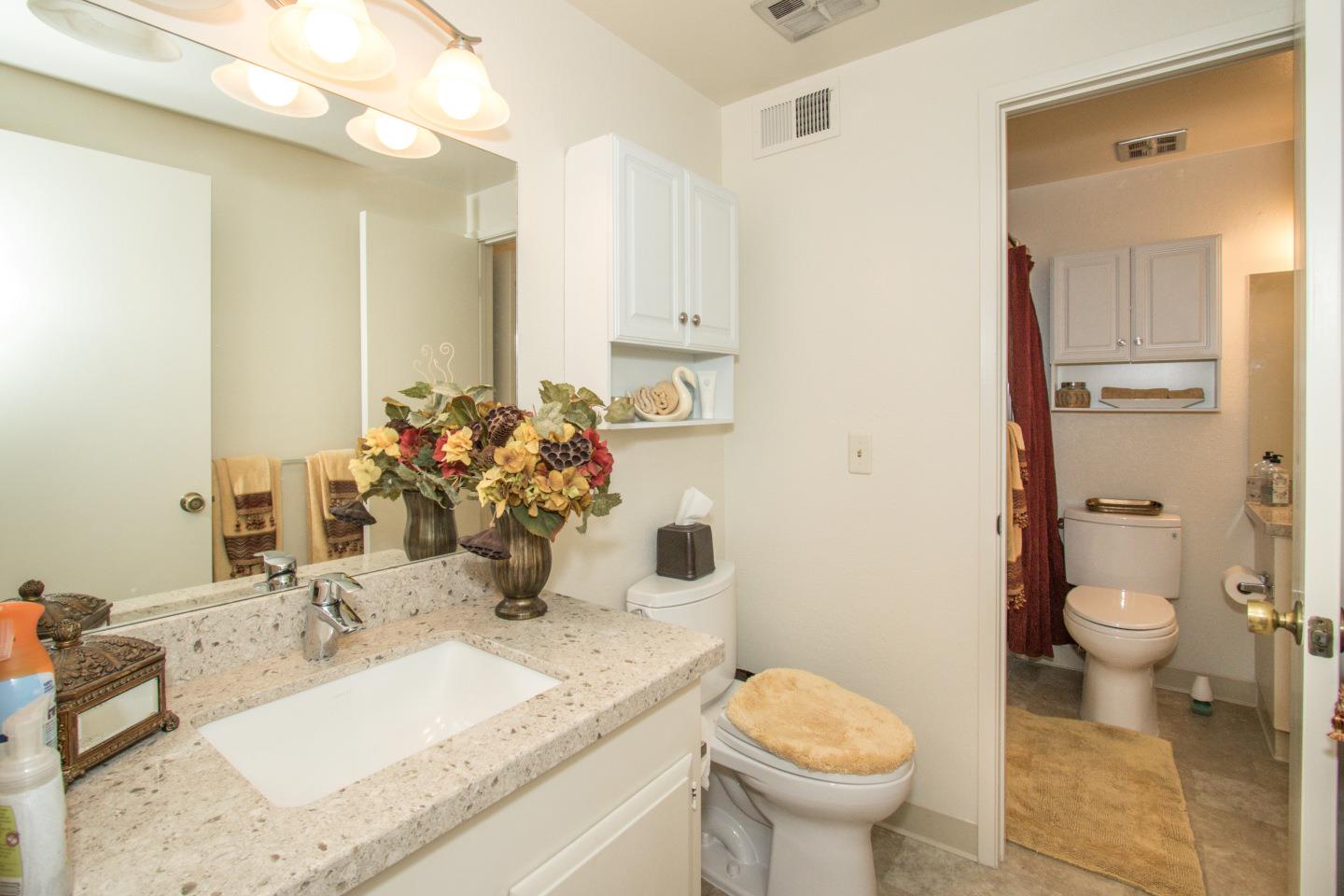 740 Pinta Lane Foster City, CA 94404 - Photo 24 of 33 a bathroom with a granite countertop sink toilet and mirror