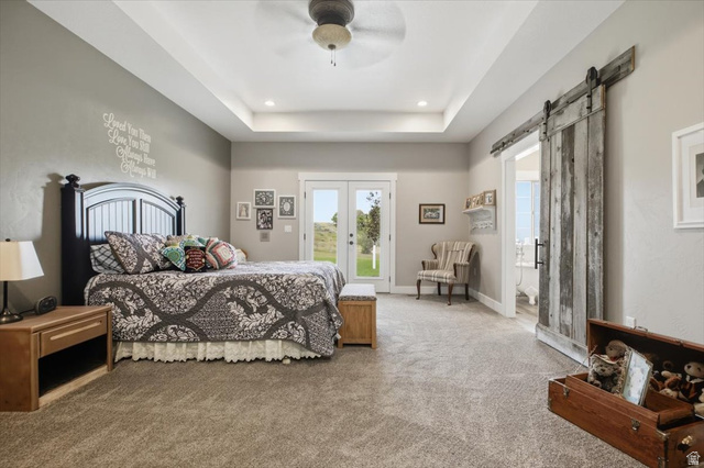 3123 East Riverdale Road Preston, ID 83263 - Photo 22 of 52 Spacious room featuring a tray ceiling, recessed lighting, and soft carpet flooring