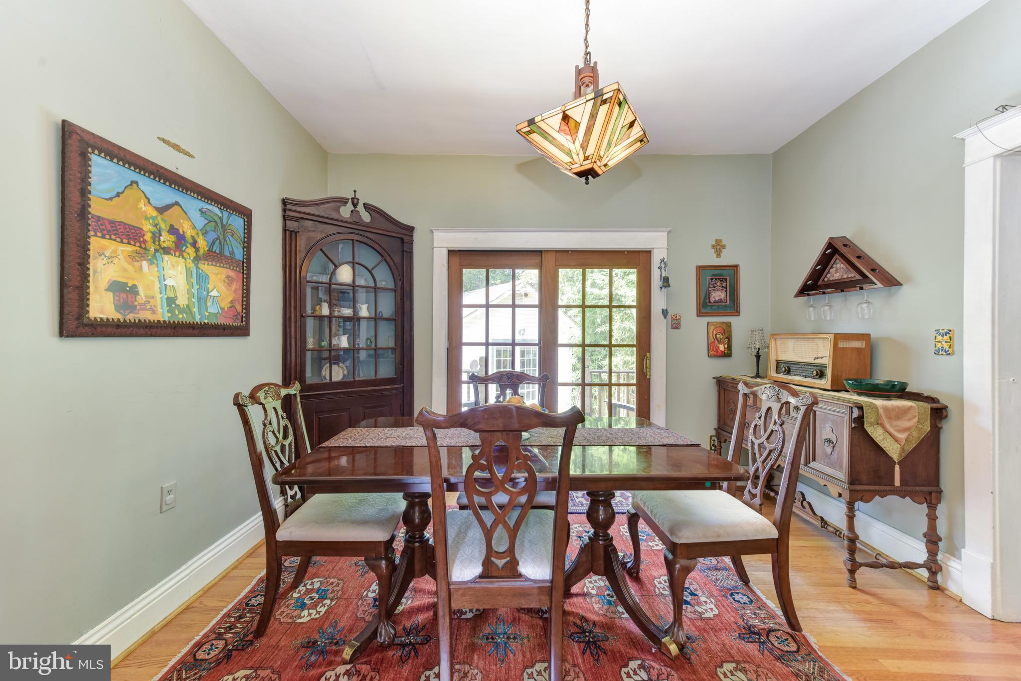 Dining room with French doors to backyard