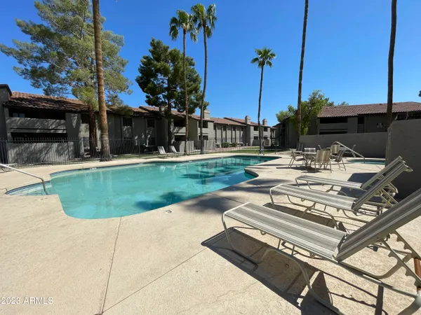 a view of a garden with a slide