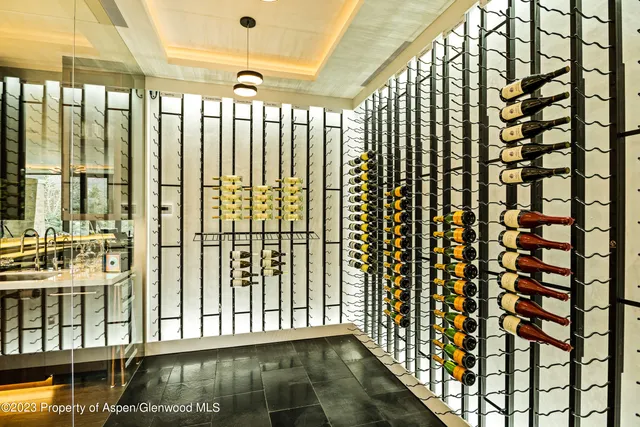 an outdoor space with furniture and umbrella