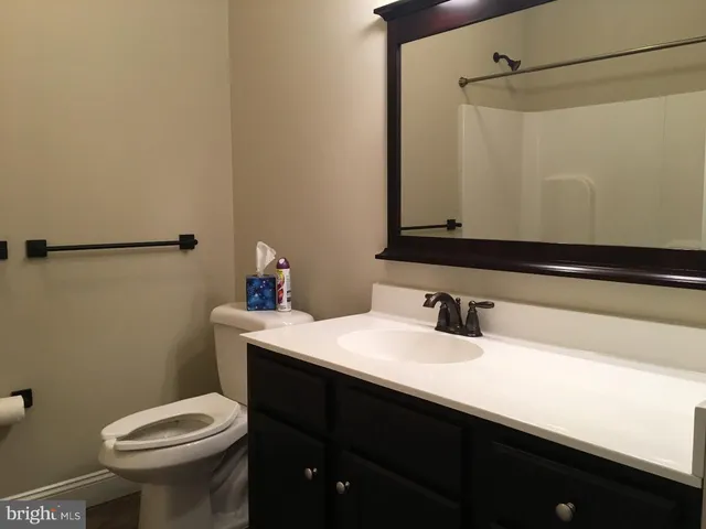 a bathroom with a sink a toilet and a mirror
