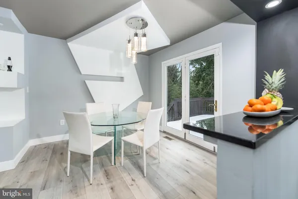 a table and chairs in a room
